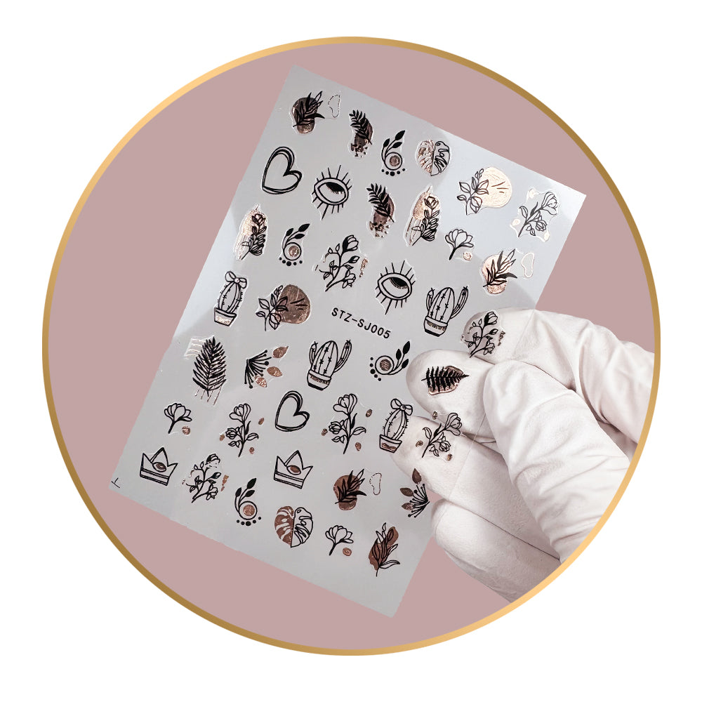 Noriko Ready2Stick - Plants & Hearts in Black & Rose Gold